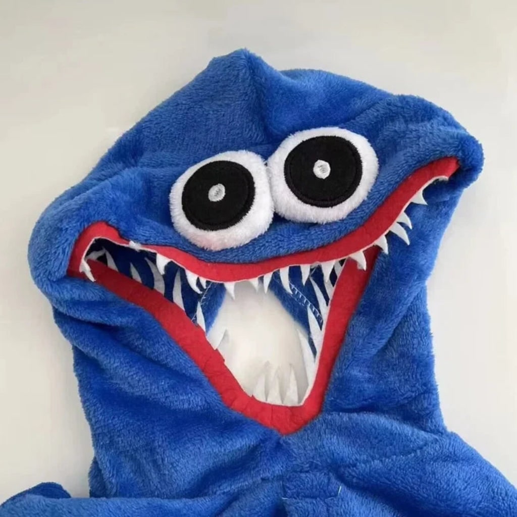 Kids' Halloween Plush Monster Jumpsuit Costume with Hood and Felt Teeth