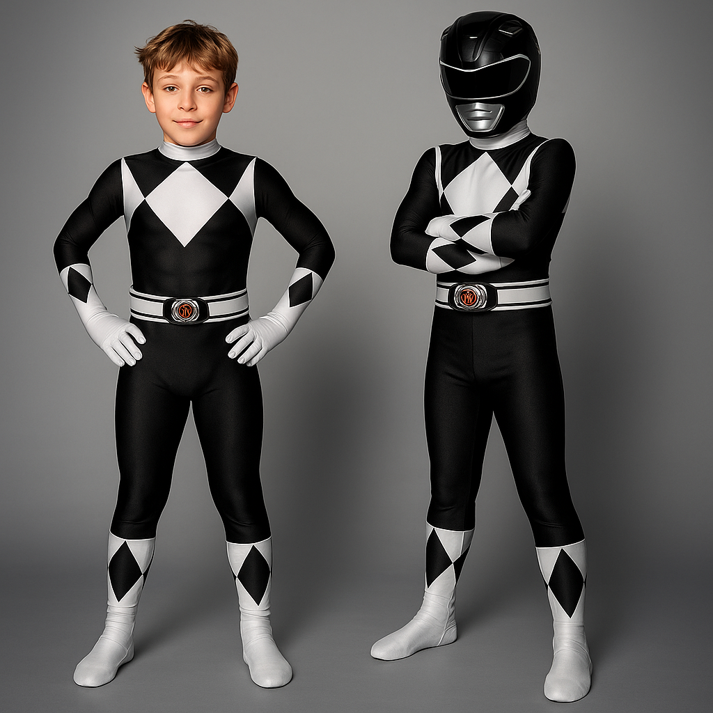 Kids' Halloween Superhero Black Catsuit Costume with Mask for Children's Imaginative Play