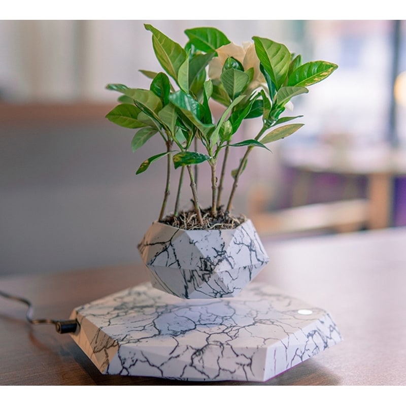 Levitating Plant Pot with Floating Magnetic Base and Marble Pattern Rotating Planter