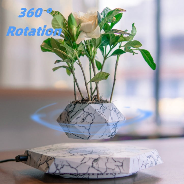 Levitating Plant Pot with Floating Magnetic Base and Marble Pattern Rotating Planter