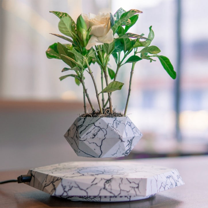 Levitating Plant Pot with Floating Magnetic Base and Marble Pattern Rotating Planter