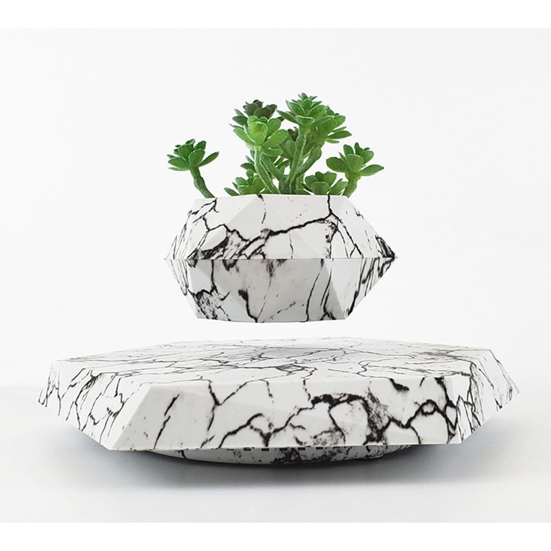 Levitating Plant Pot with Floating Magnetic Base and Marble Pattern Rotating Planter