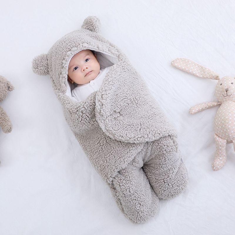 Kids' Newborn Swaddle Blanket with Legs Hooded Infant and Baby Sleeping Bag with Sherpa Fleece