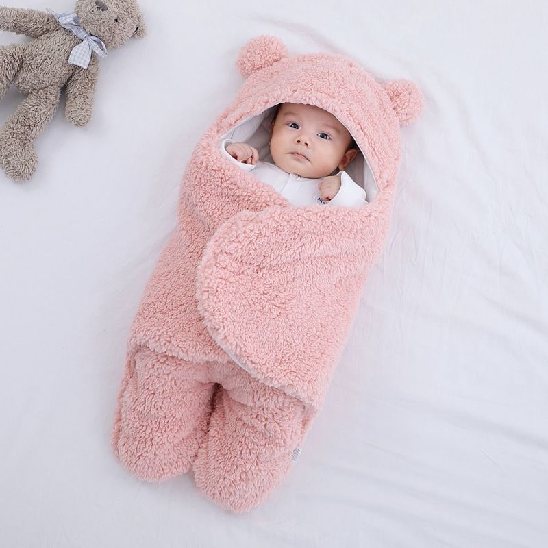 Kids' Newborn Swaddle Blanket with Legs Hooded Infant and Baby Sleeping Bag with Sherpa Fleece