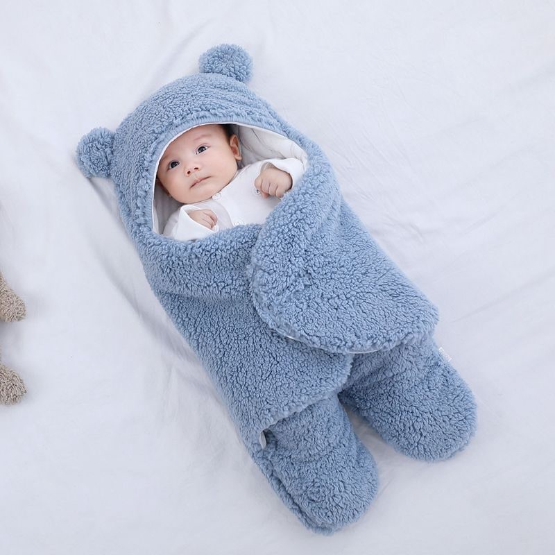 Kids' Newborn Swaddle Blanket with Legs Hooded Infant and Baby Sleeping Bag with Sherpa Fleece