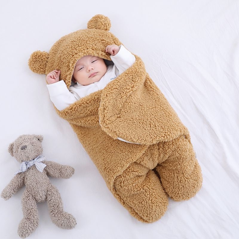 Kids' Newborn Swaddle Blanket with Legs Hooded Infant and Baby Sleeping Bag with Sherpa Fleece
