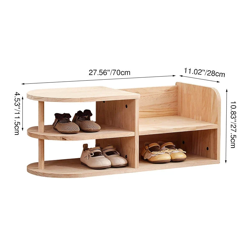 Kids Shoe Rack | Solid Pine Wood & Rounded Corners | 70 cm Long