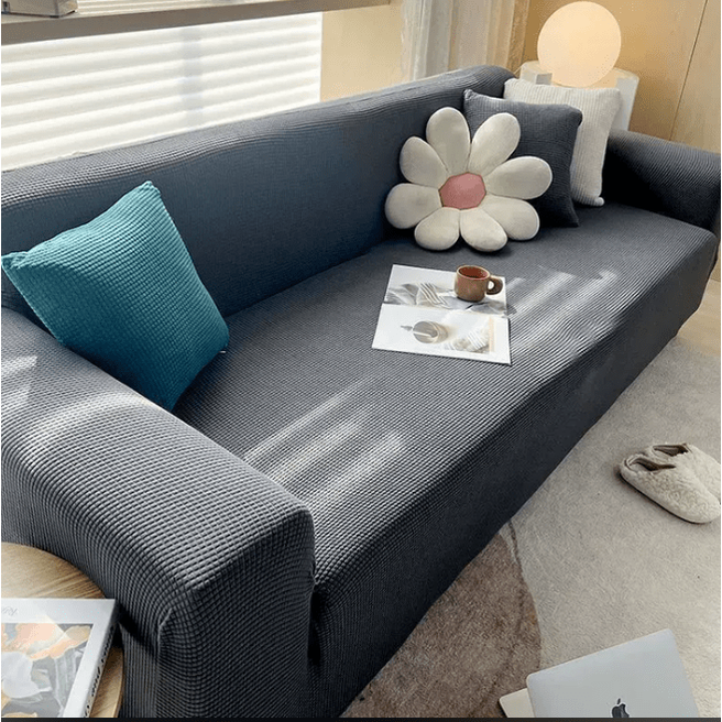 Stretch Sofa Cover with Jacquard Ribbed Fabric and Non-Slip Backing
