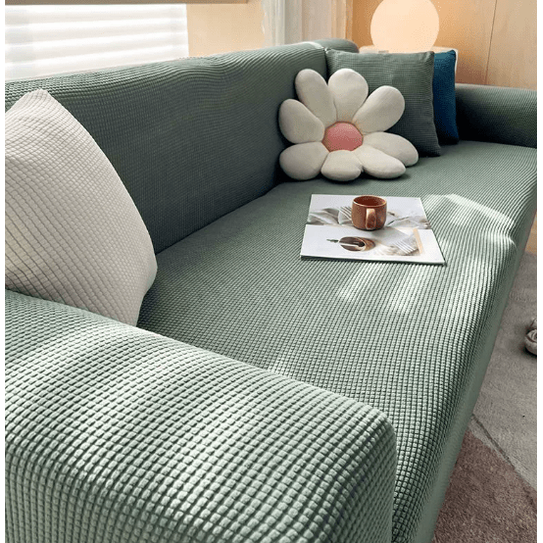 Stretch Sofa Cover with Jacquard Ribbed Fabric and Non-Slip Backing