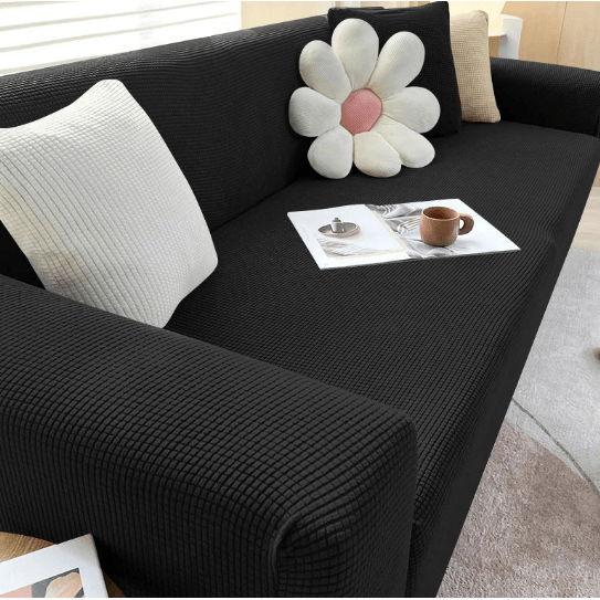 Stretch Sofa Cover with Jacquard Ribbed Fabric and Non-Slip Backing