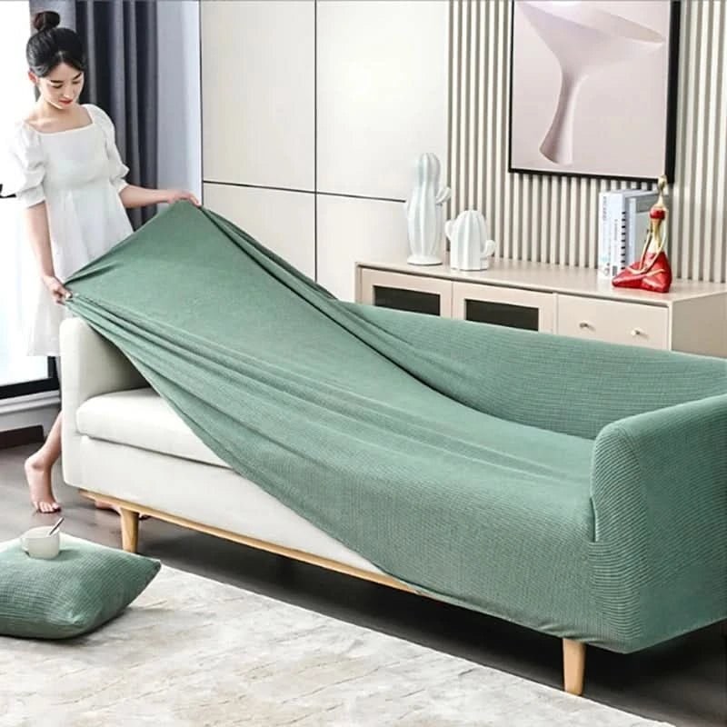 Stretch Sofa Cover with Jacquard Ribbed Fabric and Non-Slip Backing