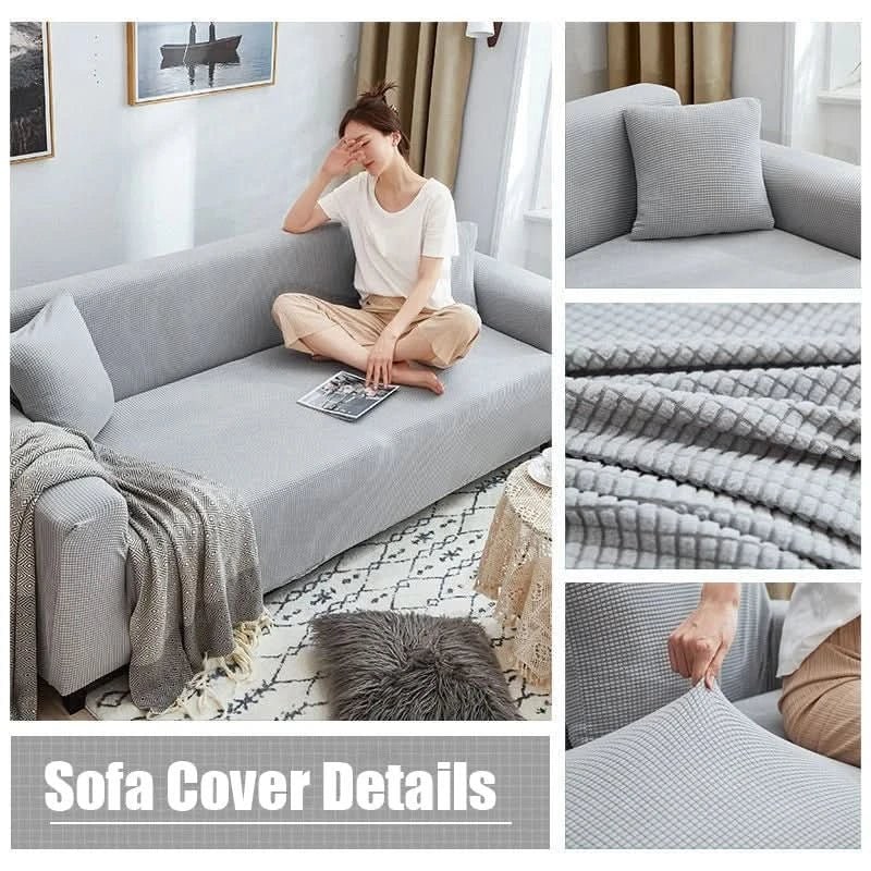 Stretch Sofa Cover with Jacquard Ribbed Fabric and Non-Slip Backing