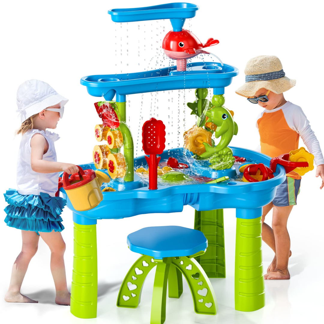 Kids' Water Table with Multi-Tier Design and Accessory Toys for Outdoor Play
