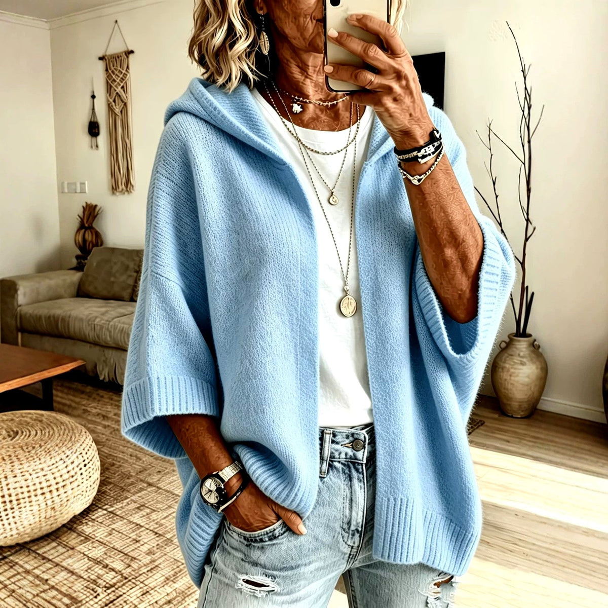 Kirsten - Women's Chunky 3/4 Sleeve Oversized Cardigan