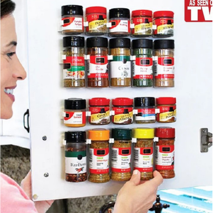 Kitchen Cabinet Spice Rack Organizer with Adhesive Gripper Clips for Wall Hanging Storage