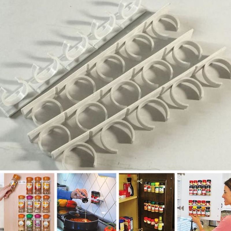 Kitchen Cabinet Spice Rack Organizer with Adhesive Gripper Clips for Wall Hanging Storage