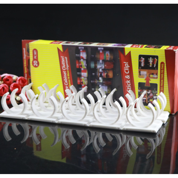Kitchen Cabinet Spice Rack Organizer with Adhesive Gripper Clips for Wall Hanging Storage