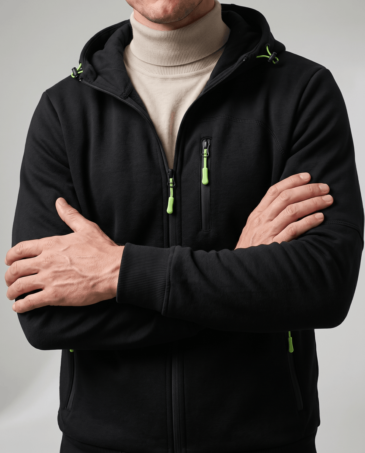Knit Fleece Zip-Up Hoodie – Chest Pocket, Drawstring Hood & Regular Fit | Getaria