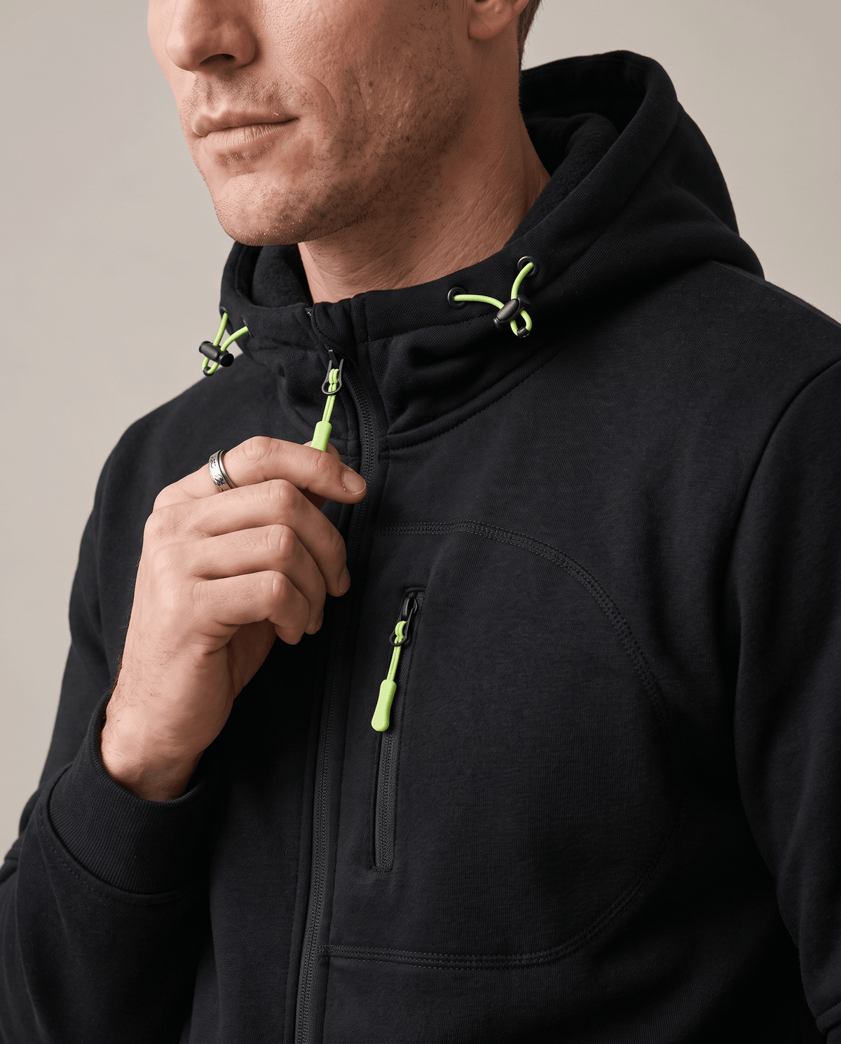 Knit Fleece Zip-Up Hoodie – Chest Pocket, Drawstring Hood & Regular Fit | Getaria