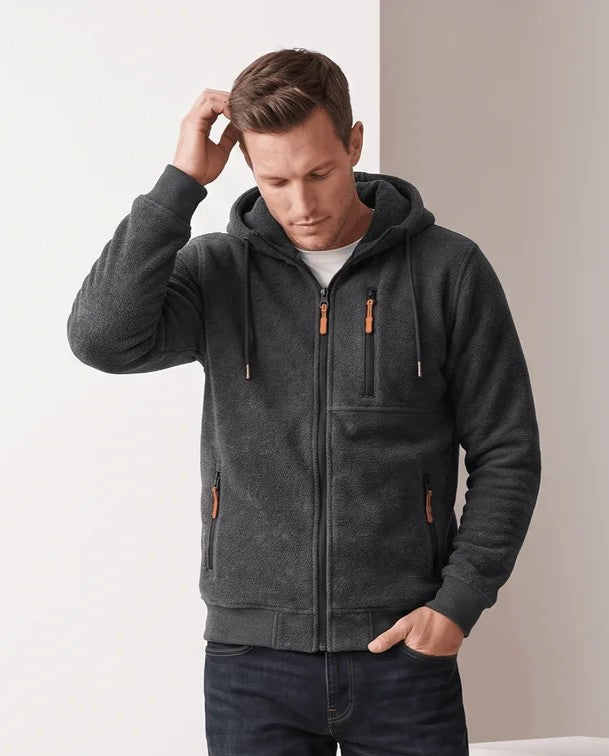 Knit Fleece Zip-Up Hoodie – Chest Pocket, Drawstring Hood & Regular Fit | Getaria