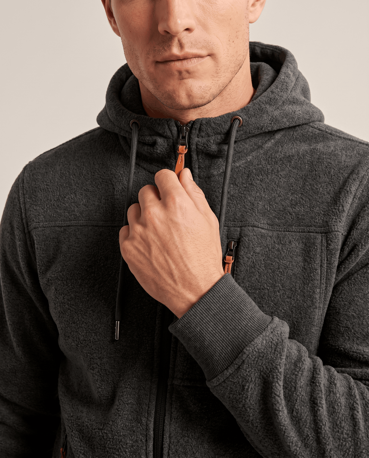Knit Fleece Zip-Up Hoodie – Chest Pocket, Drawstring Hood & Regular Fit | Getaria