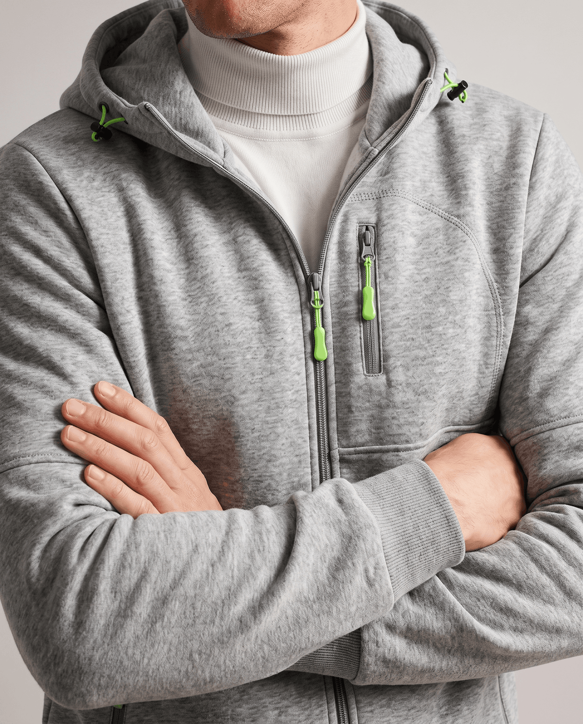 Knit Fleece Zip-Up Hoodie – Chest Pocket, Drawstring Hood & Regular Fit | Getaria