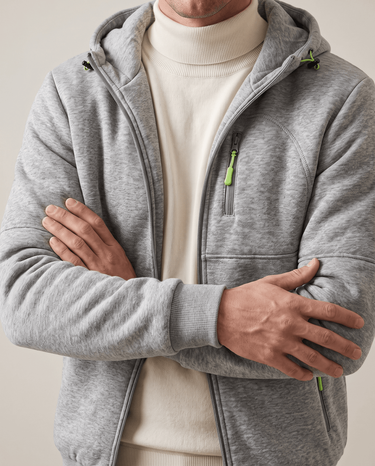 Knit Fleece Zip-Up Hoodie – Chest Pocket, Drawstring Hood & Regular Fit | Getaria