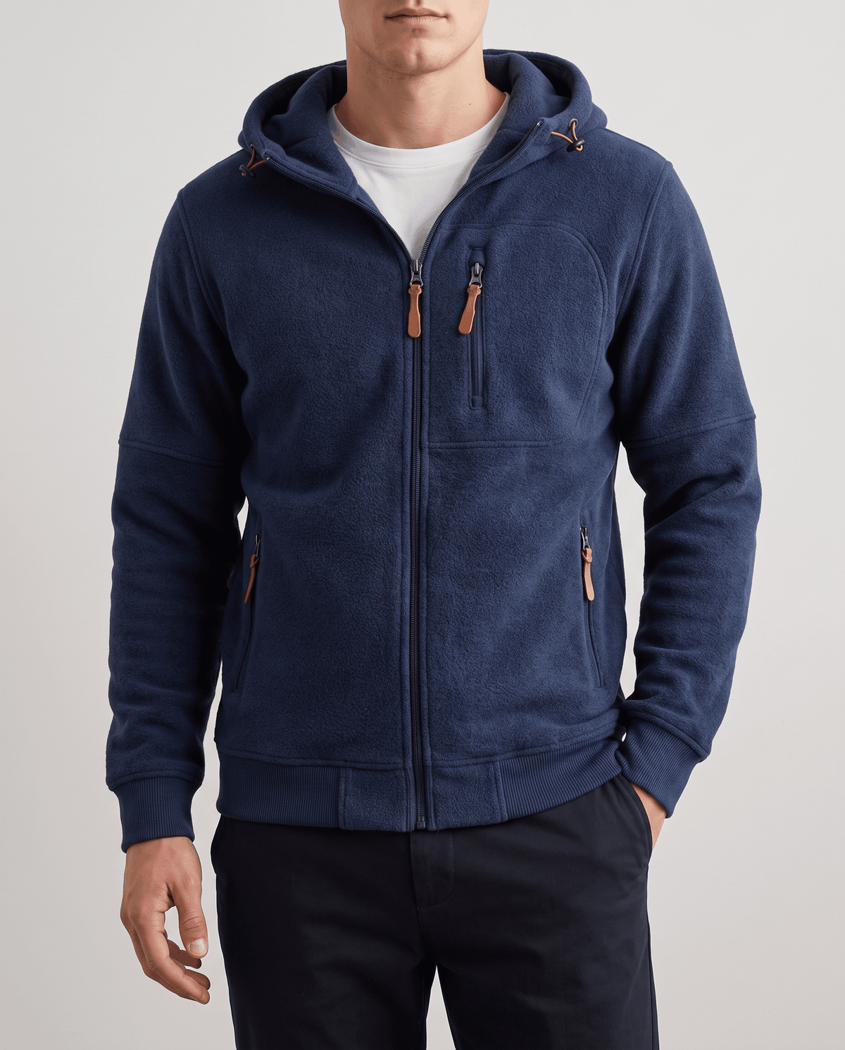 Knit Fleece Zip-Up Hoodie – Chest Pocket, Drawstring Hood & Regular Fit | Getaria