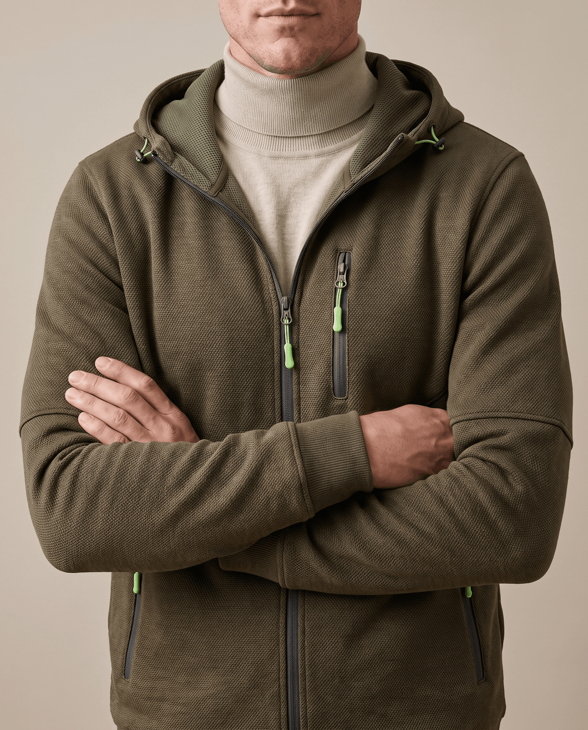 Knit Fleece Zip-Up Hoodie – Chest Pocket, Drawstring Hood & Regular Fit | Getaria