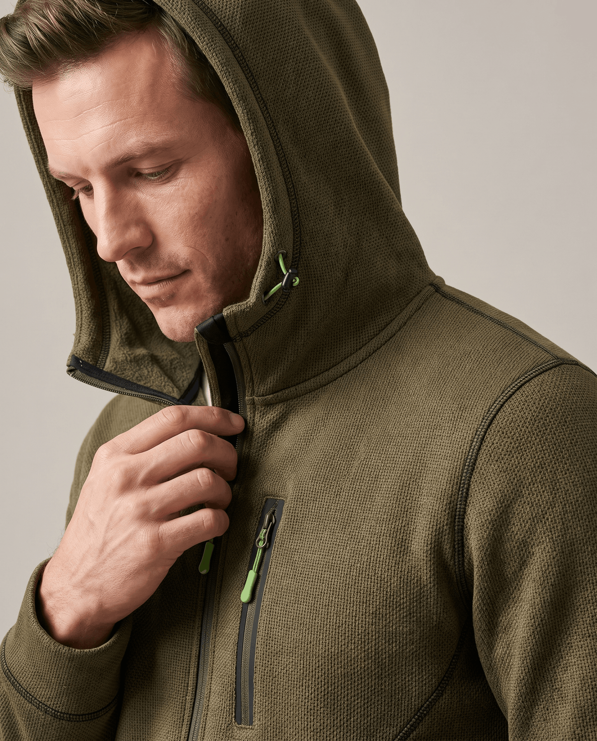Knit Fleece Zip-Up Hoodie – Chest Pocket, Drawstring Hood & Regular Fit | Getaria