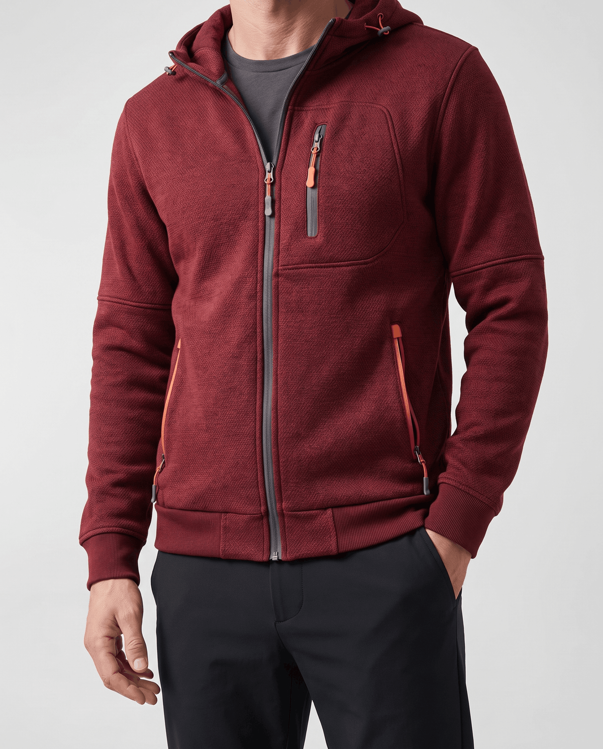 Knit Fleece Zip-Up Hoodie – Chest Pocket, Drawstring Hood & Regular Fit | Getaria