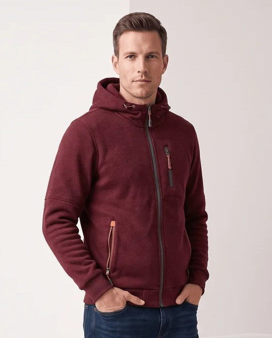 Knit Fleece Zip-Up Hoodie – Chest Pocket, Drawstring Hood & Regular Fit | Getaria