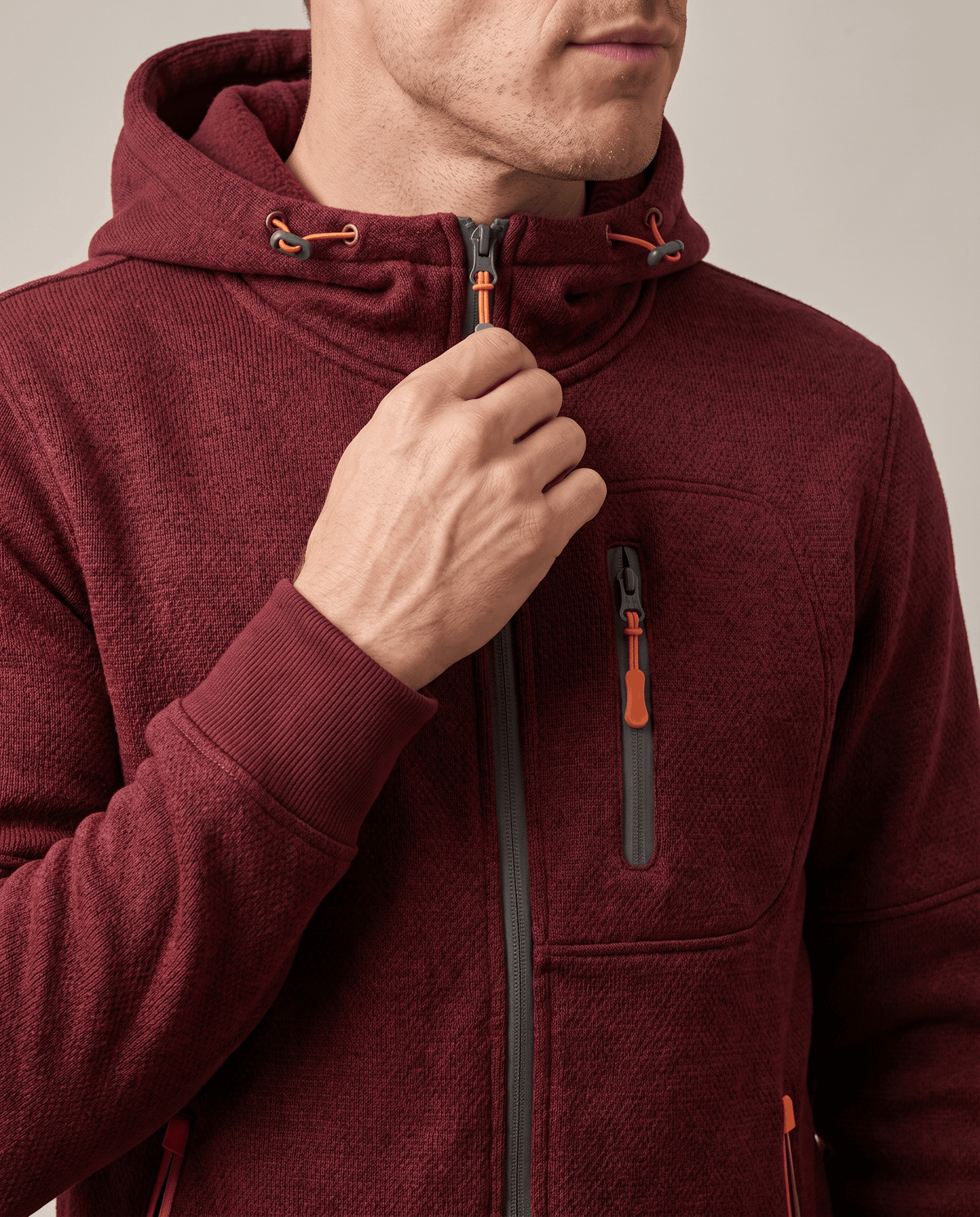 Knit Fleece Zip-Up Hoodie – Chest Pocket, Drawstring Hood & Regular Fit | Getaria