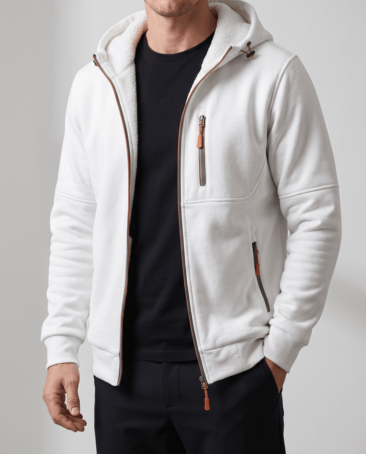 Knit Fleece Zip-Up Hoodie – Chest Pocket, Drawstring Hood & Regular Fit | Getaria