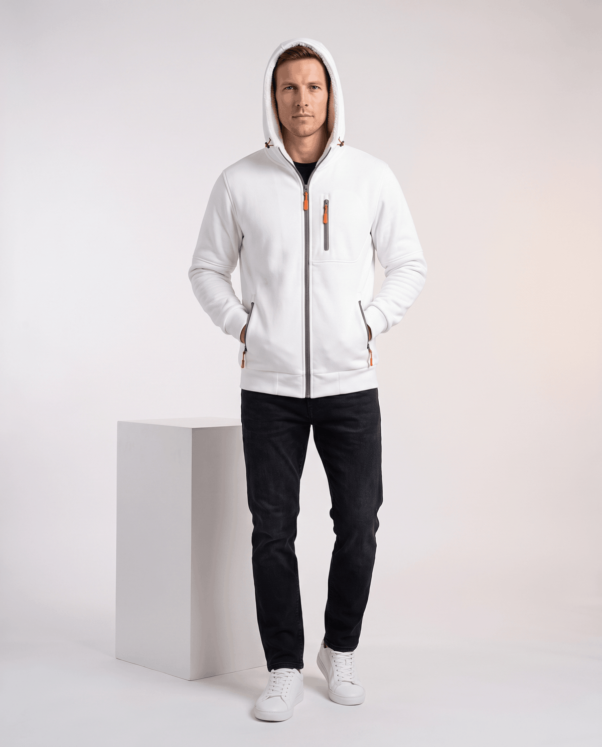 Knit Fleece Zip-Up Hoodie – Chest Pocket, Drawstring Hood & Regular Fit | Getaria