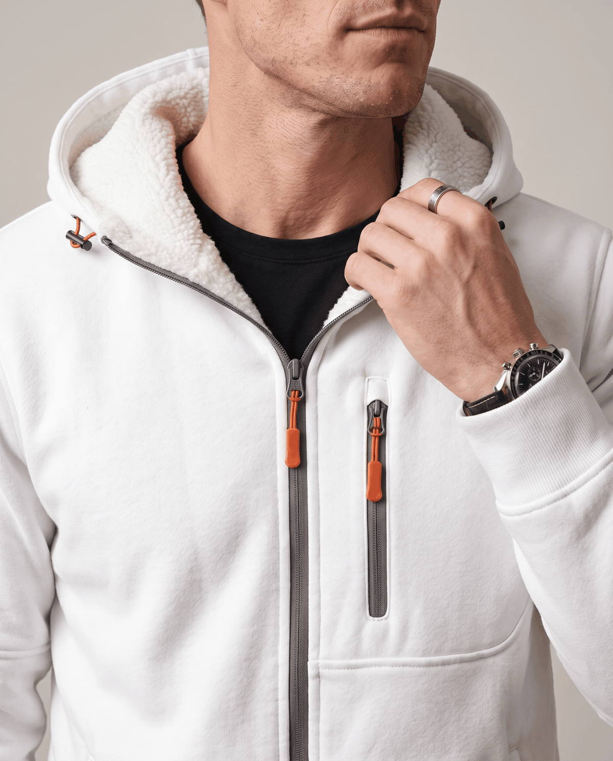 Knit Fleece Zip-Up Hoodie – Chest Pocket, Drawstring Hood & Regular Fit | Getaria