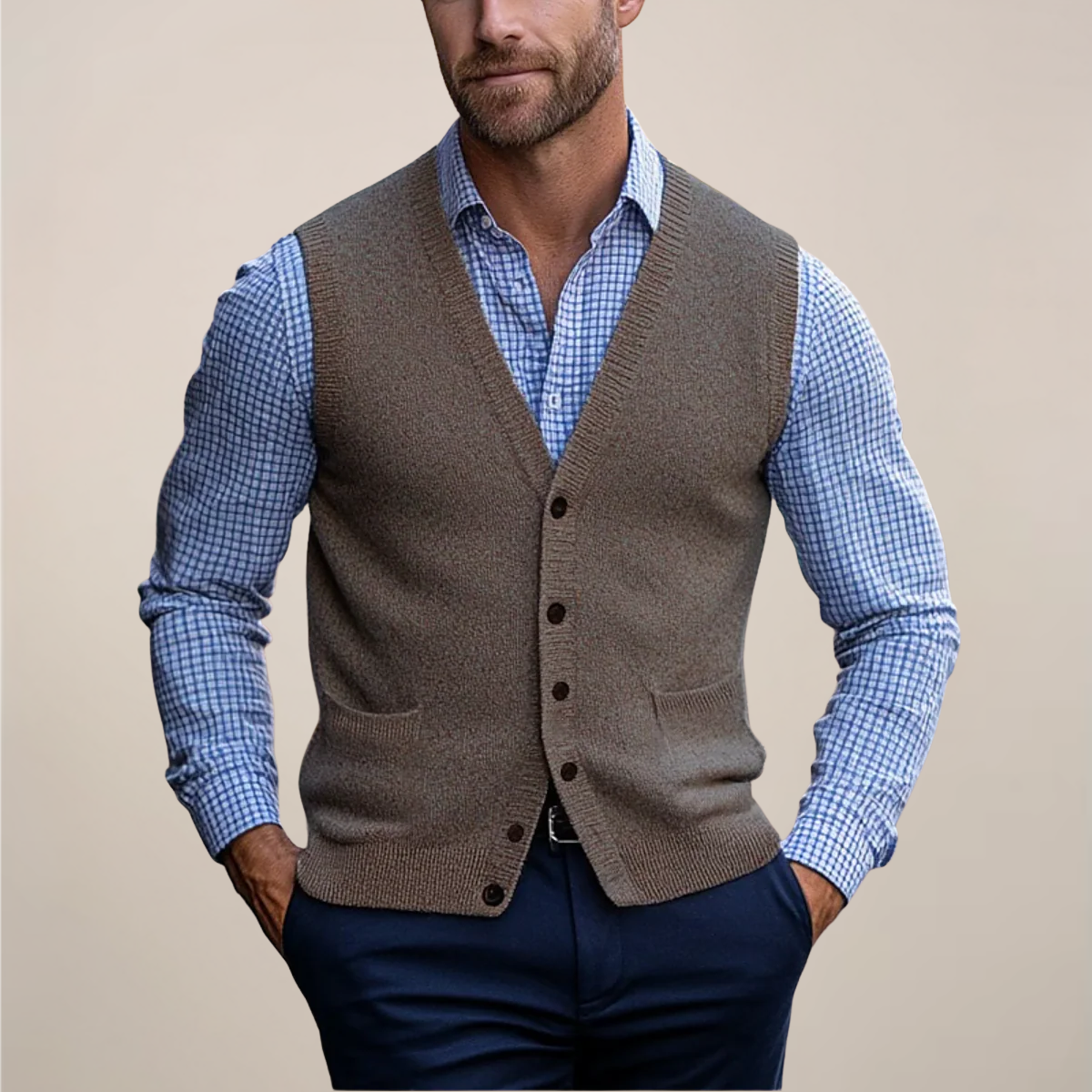 Trevor | Men's Button Up Sweater Vest V Neck Pockets