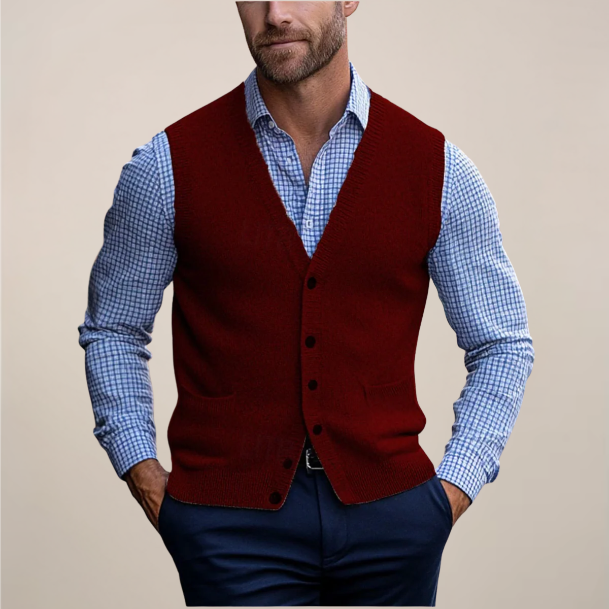 Trevor | Men's Button Up Sweater Vest V Neck Pockets