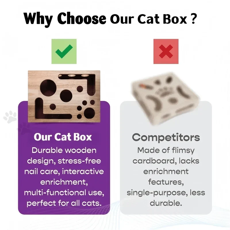 Kratzpuzzlebox für Katzen | Eichenholz & mit Leckerlis befüllbar | 33 x 26 x 7 cm