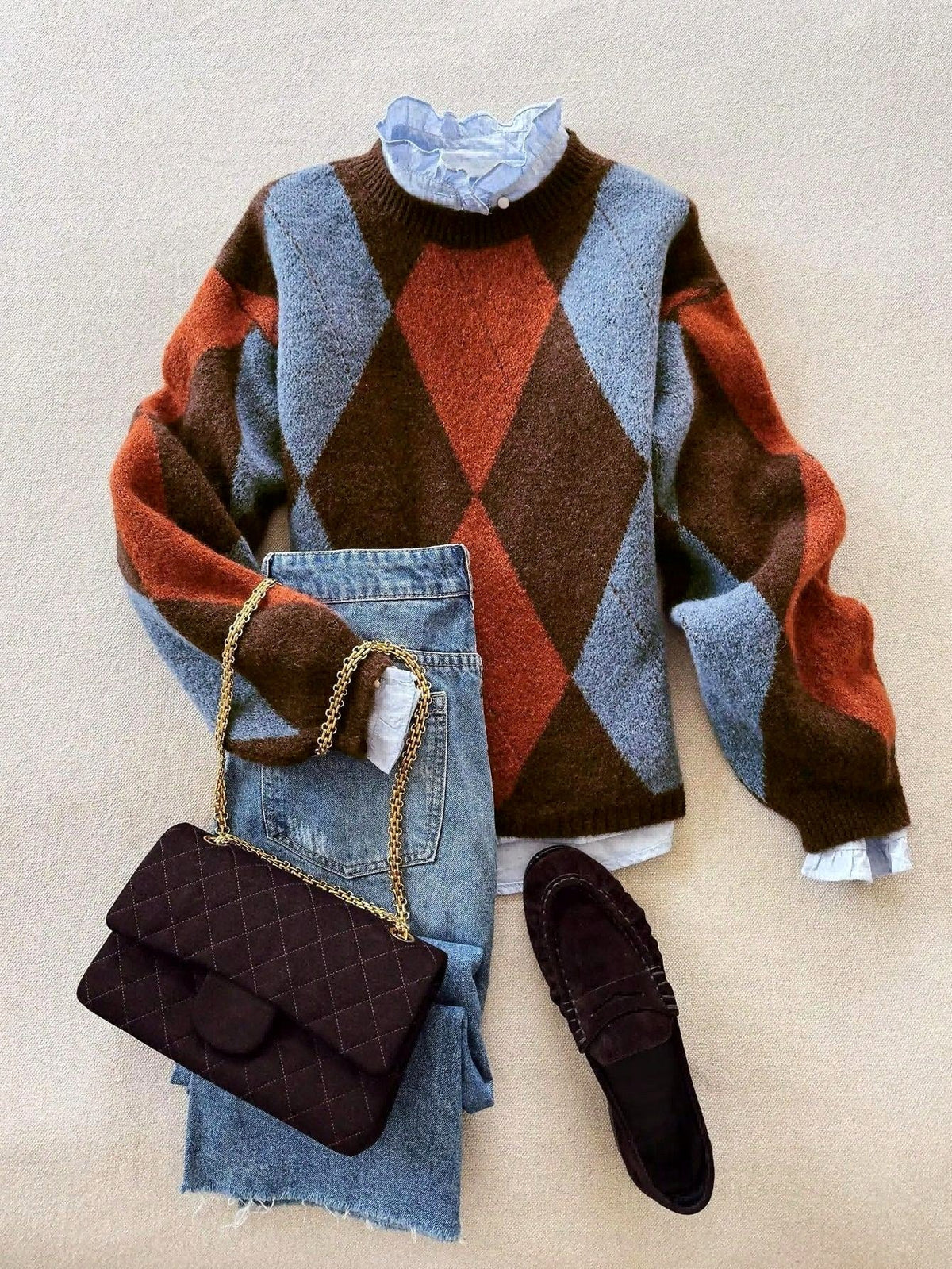 Krisna - Women's Argyle Pattern Knit Sweater