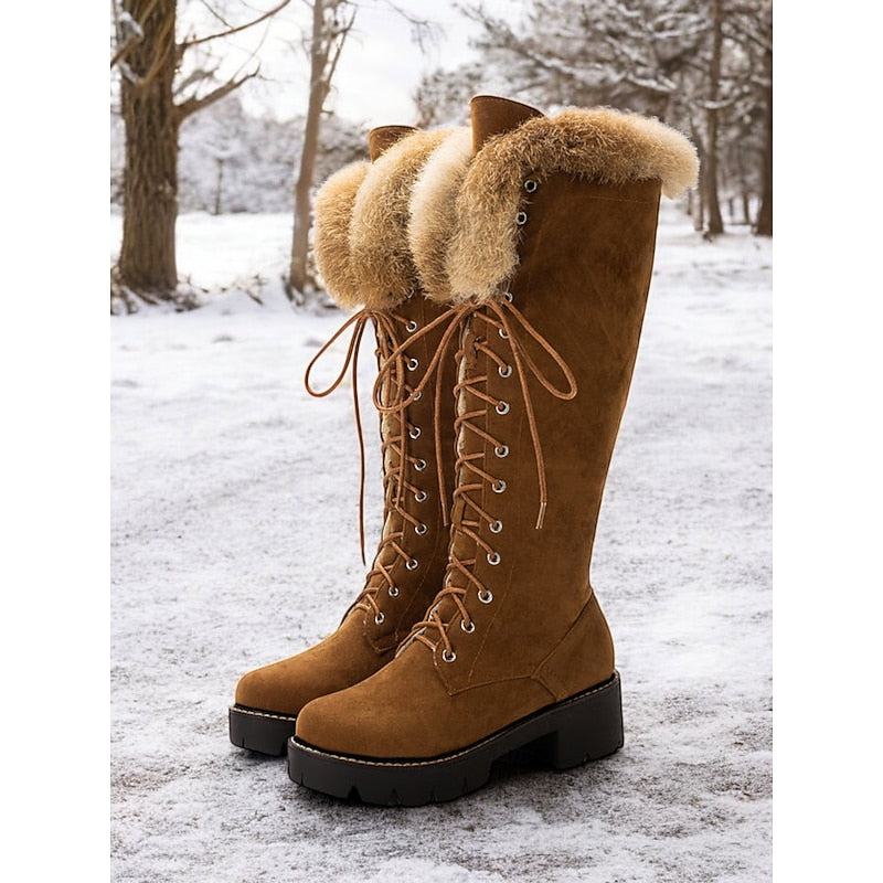Aurelia | Lace-Up Plush Cuff Snow Knee-High Boots