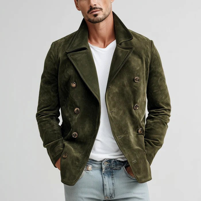Kyree - Men's Wide-Lapel Double-Breasted Suede Jacket