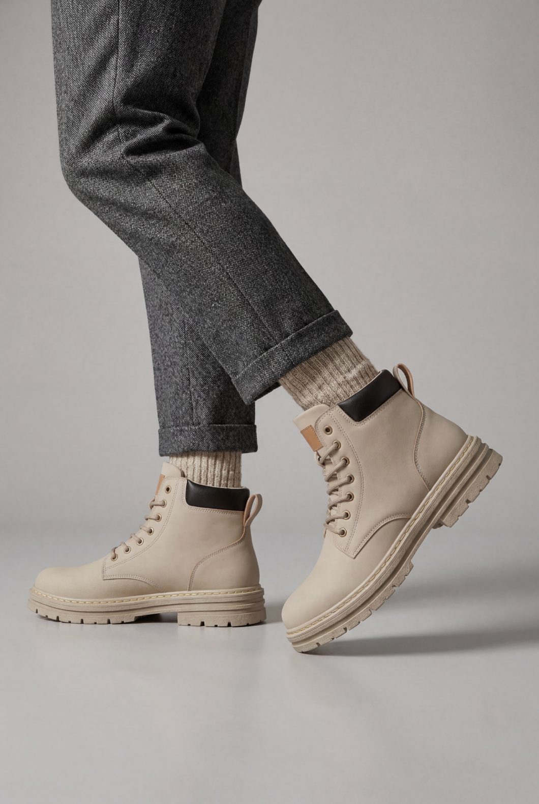 Lace-Up Chunky Sole Ankle Boots for Men