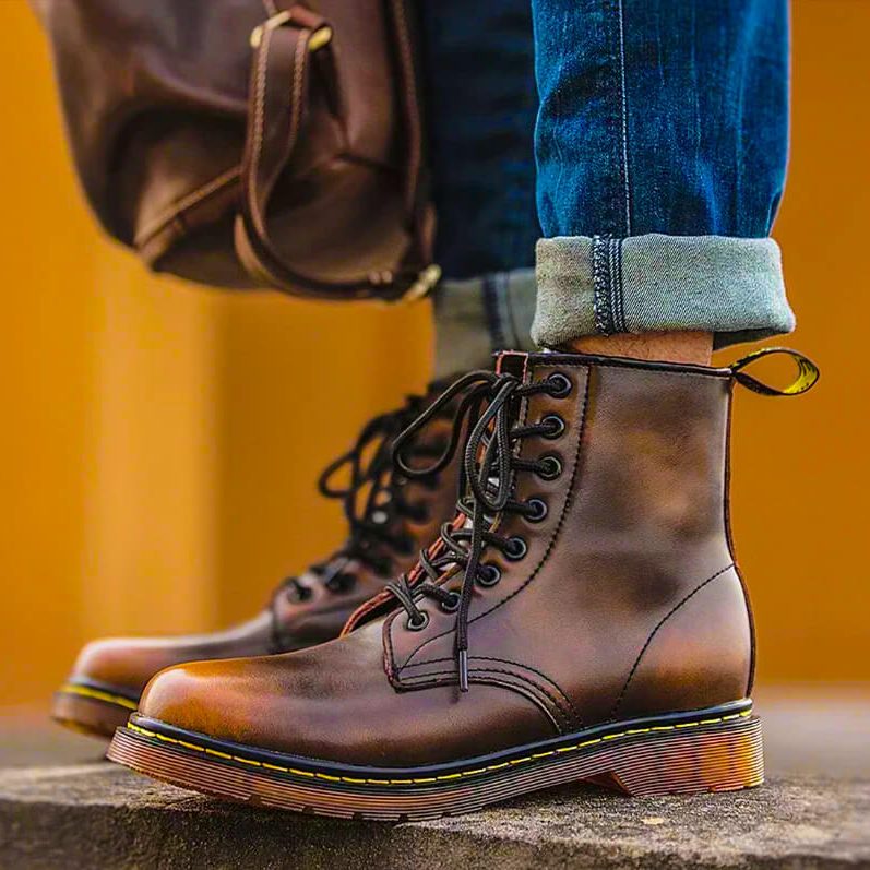 Lace-Up Leather Ankle Boots for Men