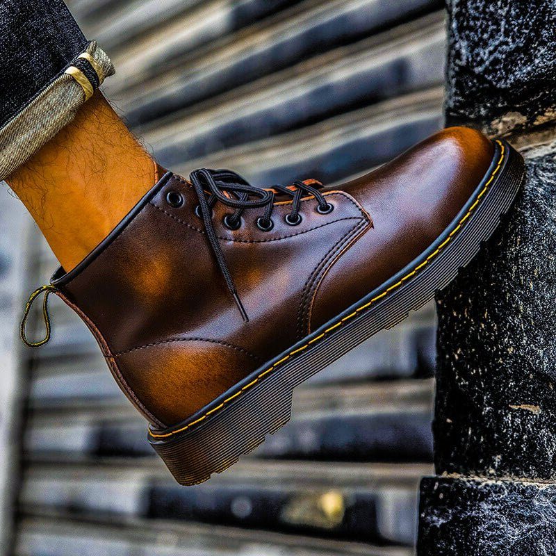 Lace-Up Leather Ankle Boots for Men