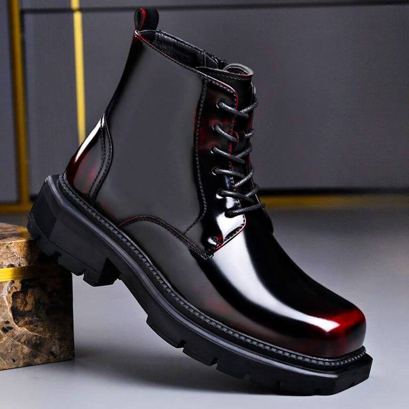 Lace-Up Leather Ankle Boots with Chunky Sole for Men