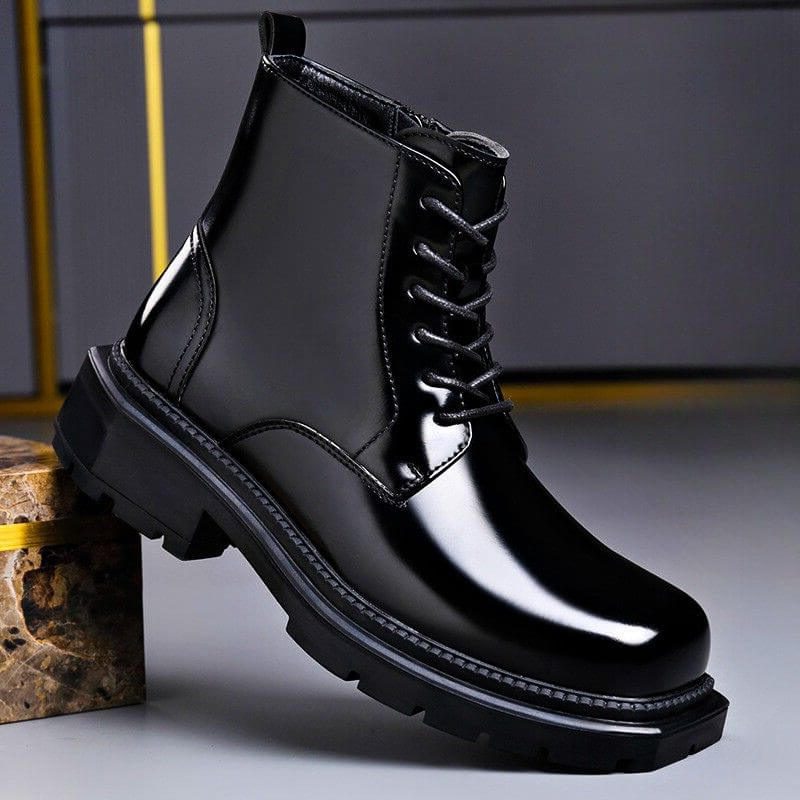 Lace-Up Leather Ankle Boots with Chunky Sole for Men