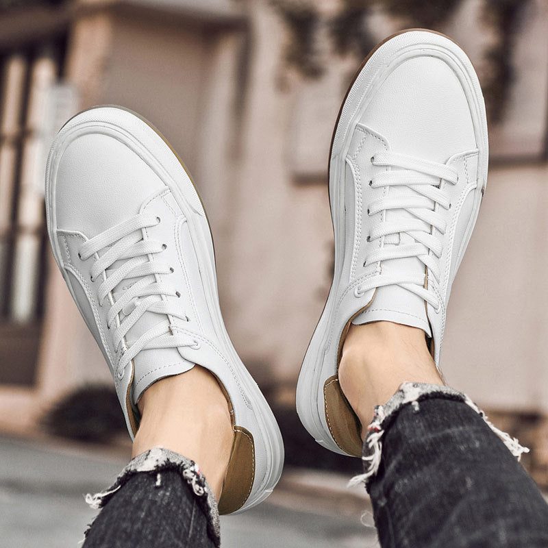 Lace-Up Leather White Sole Sneakers for Men