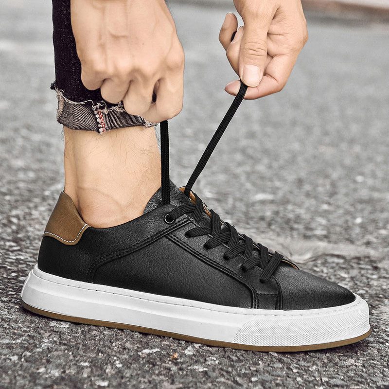 Lace-Up Leather White Sole Sneakers for Men