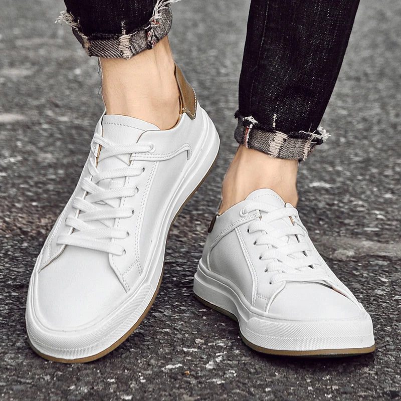 Lace-Up Leather White Sole Sneakers for Men